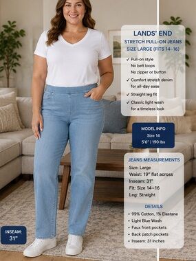 Lands' End Light Blue Straight Leg Pull-On Jeans - Women's 14-16 Large